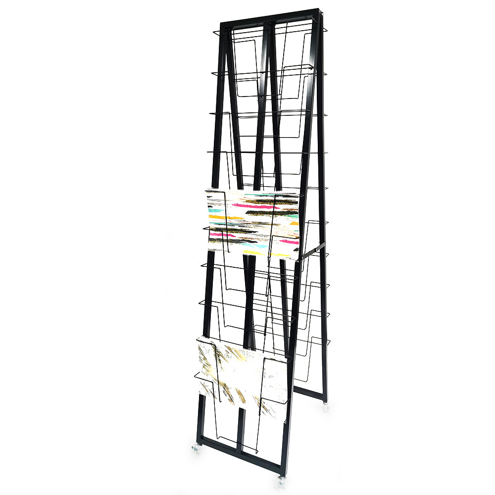 Multi tiers double sides floor stand newspaper shelf magazine books display rack
