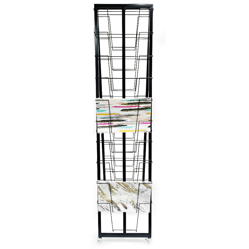 Multi tiers double sides floor stand newspaper shelf magazine books display rack