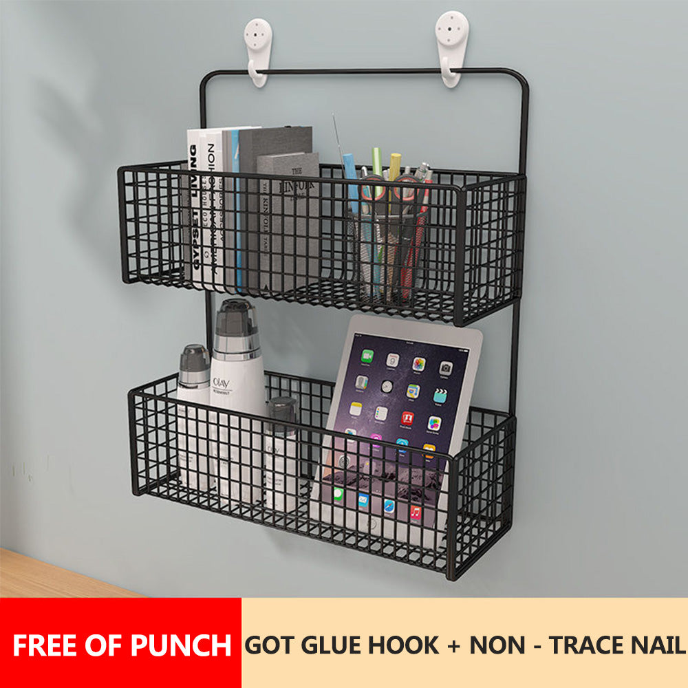 Punch-free bathroom wall rack toilet wall metal basket toilet gargle shelf wall hanging rack