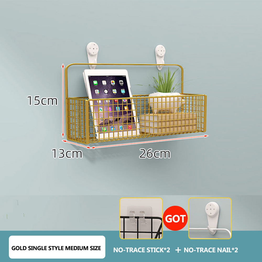 Punch-free bathroom wall rack toilet wall metal basket toilet gargle shelf wall hanging rack