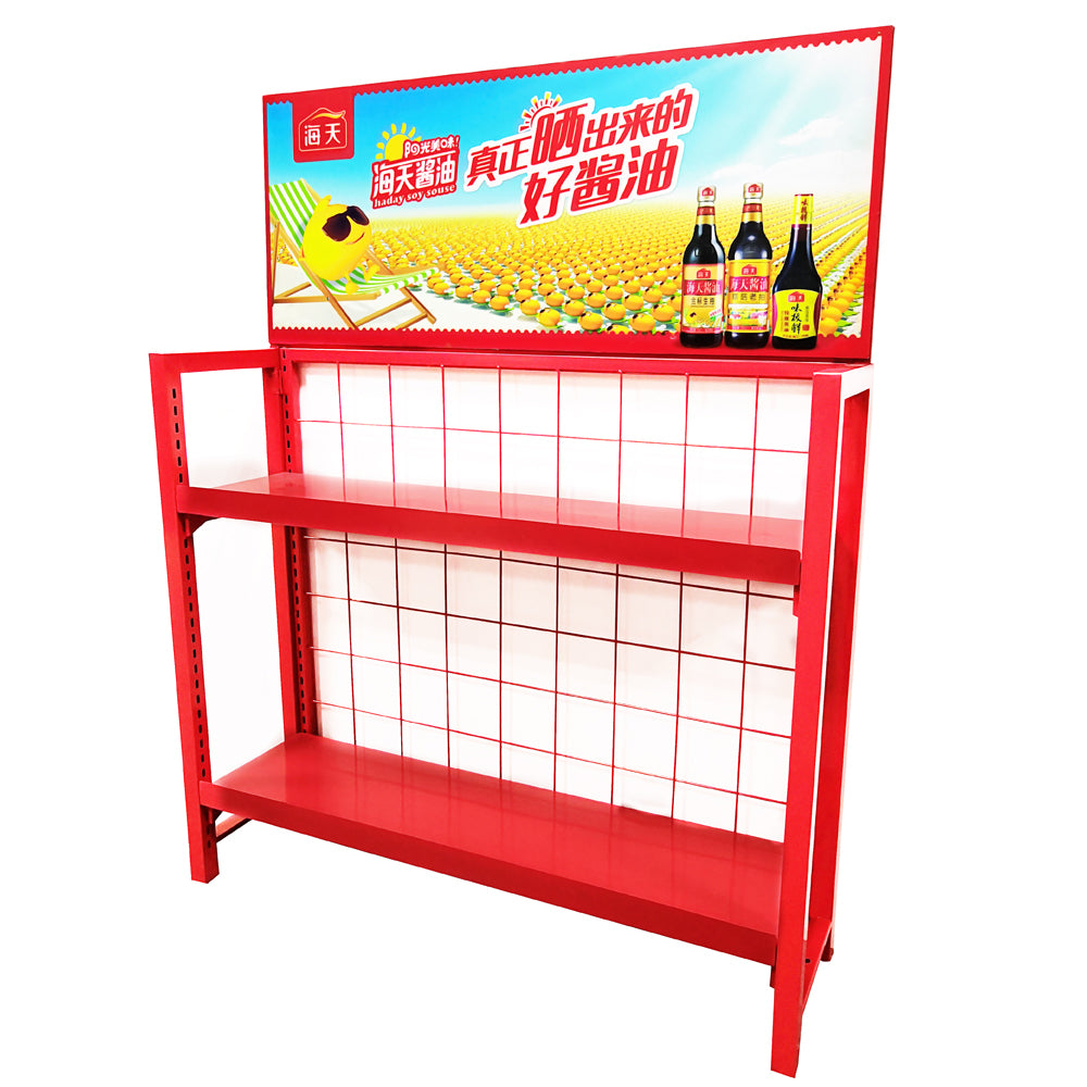Soy sauce metal display rack red beverage display stand for shopping mall